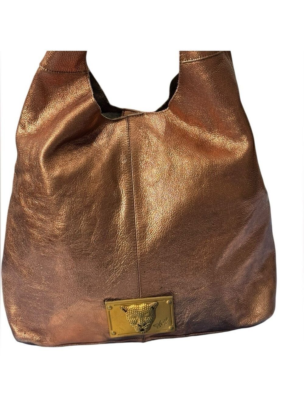 Sharif Legacy Pearlized Slouchy Metallic Leather Hobo with Wristlet Shoulder Bag